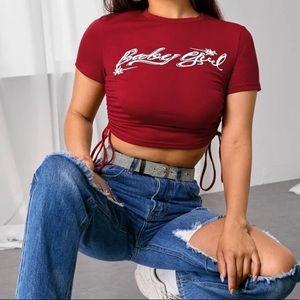 SHEIN Baby Girl Graphic Drawstring Side Red Tee